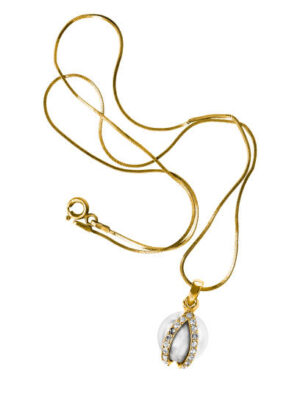 Beautiful gold necklace with pearl and crystals pendant isolated over white